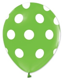 Yeil zemine beyaz Puantiyeli baskl 12 inc balon
